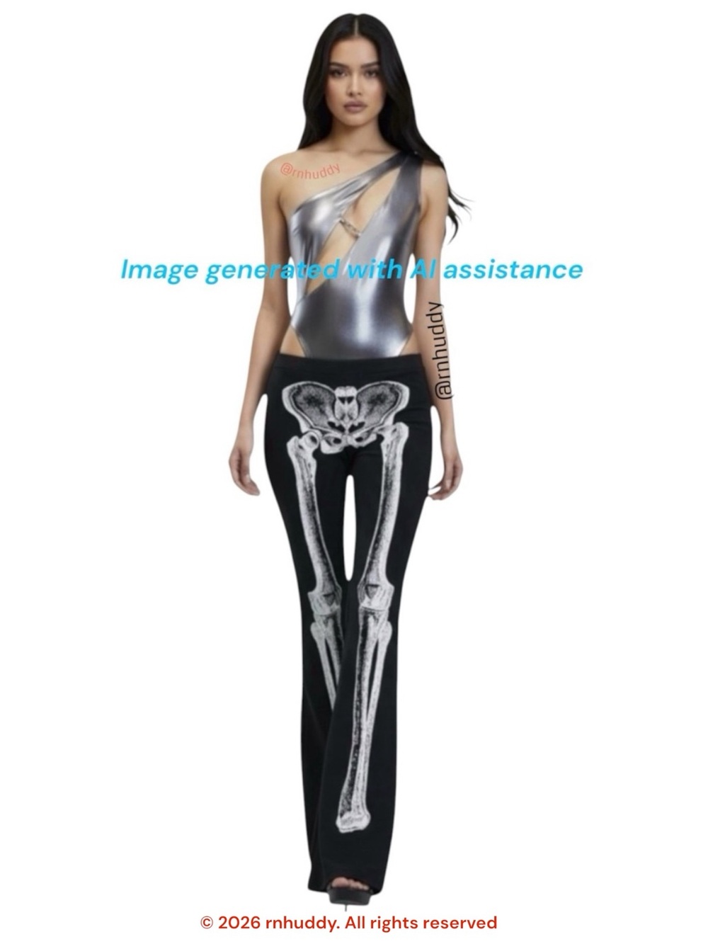 Trickz N’ Treatz (Dolls Kill) S black bone print flared pant